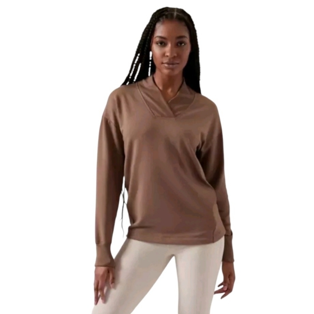 Athleta Womens Clarity V-Neck‎ Brown Sweater Size SP